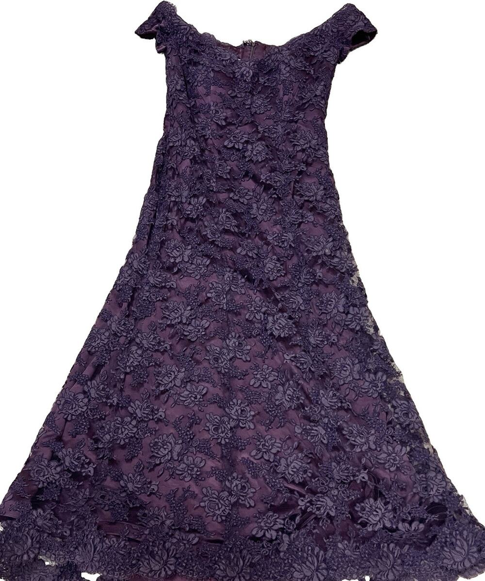Vintage Julian Gold Plum Lace Dress S Off Shoulder Midi USA Goth Old Money 90s